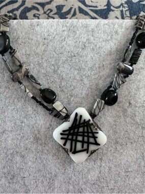 Black & White Glass Pendant Necklace - Women Jewelry